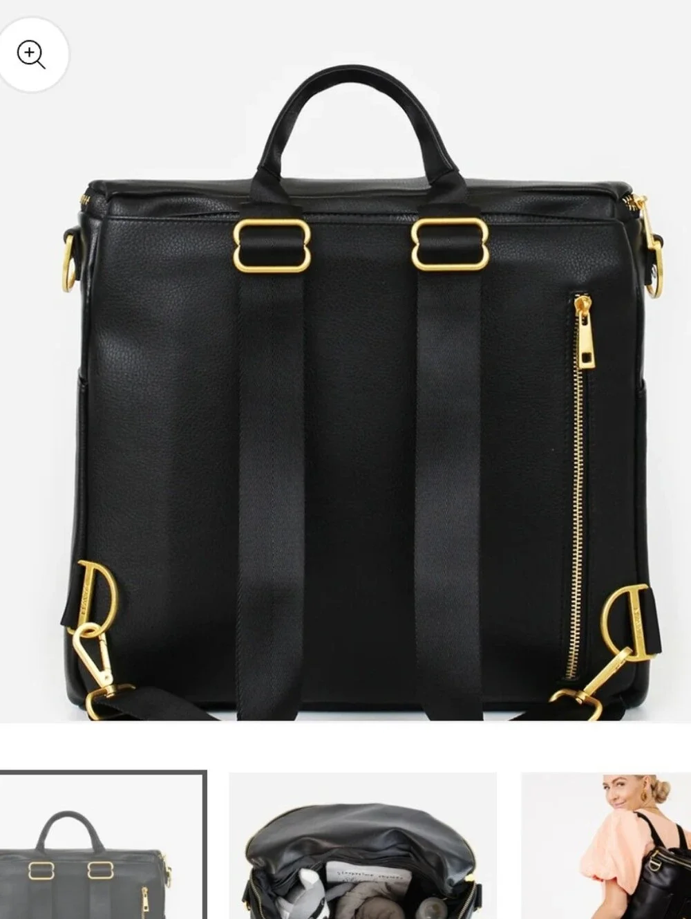 Fawn Design The Original Large Backpack Messenger Diaper Bag BLACK Vegan Leather